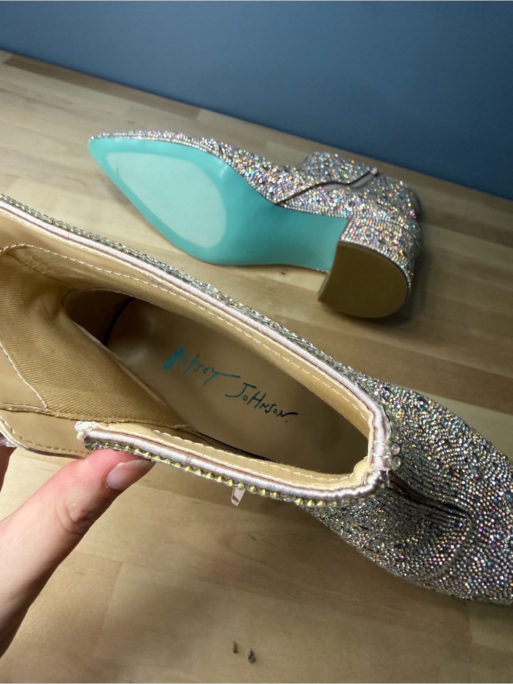 Betsey Johnson Rhinestoned Kyla Booties. Blue bottoms - Picture 11 of 11